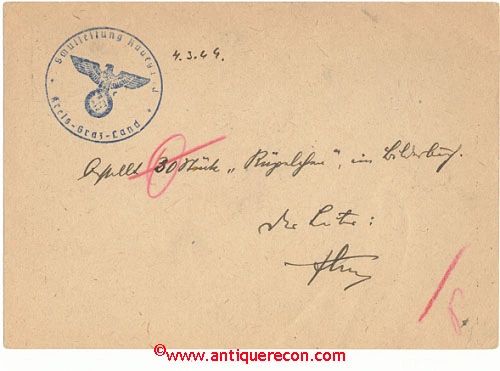 WW II GERMAN POST CARD - MAILED 1944