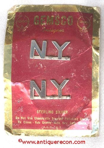 GEMSCO NEW YORK COLLAR INSIGNIA - STERLING