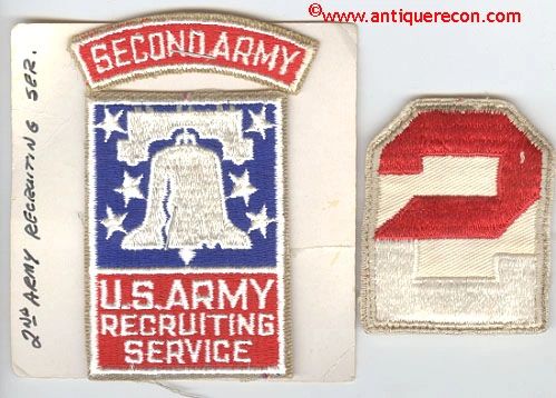 WW II US ARMY 2ND ARMY RECRUITING SERVICE & 2nd ARMY PATCH SET