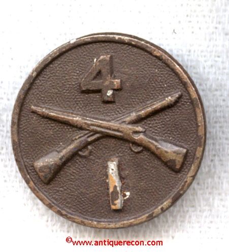 WW I US ARMY 4th INFANTRY COMPANY I COLLAR DISK