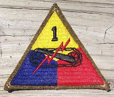 US ARMY 1st ARMOR DIVISION PATCH ON WOOL - 1930's