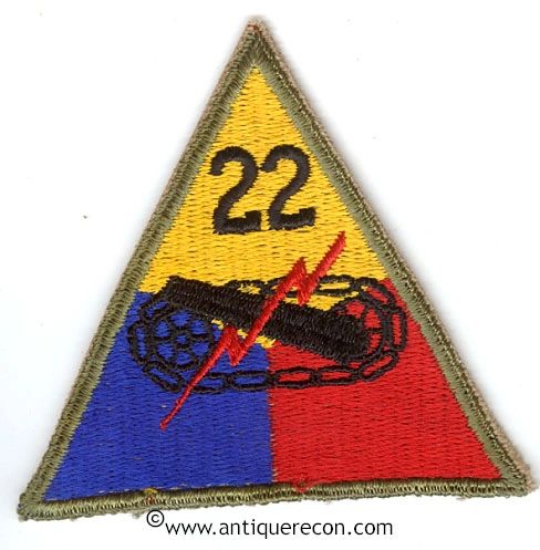 US ARMY 22nd ARMORED DIVISION PATCH