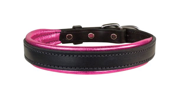 BLACK Padded Leather Dog Collar in FIVE METALLIC Padding Colors