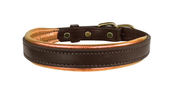 HAVANA BROWN Padded Leather Dog Collar in THREE METALLIC Padding Colors