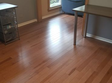 Prefinished Maple floor installed in an Arlington Heights family room and study.