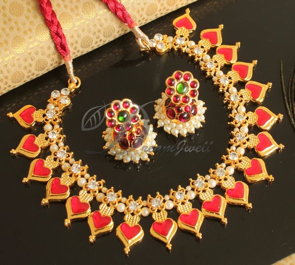 BEAUTIFUL TRADITIONAL RED PALAKKA DESIGNER NECKLACE WITH JHUMKKA ...