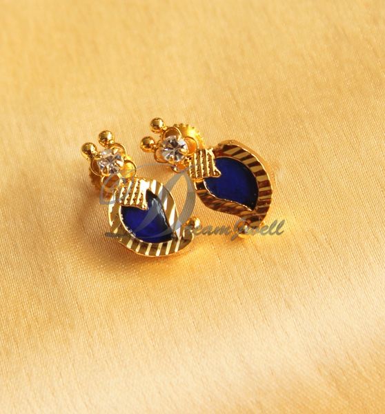 BEAUTIFUL GOLD PLATED BLUE PALAKKA MANGO DESIGNER EARRINGS DJ22224 ...