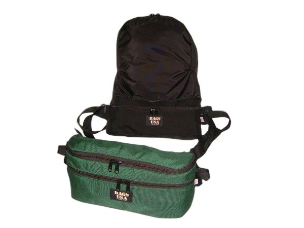 Backpack/Fanny pack Convertible Top Portion Folds Inside 2-in-1 Expandable Waist Pack Made In USA.
