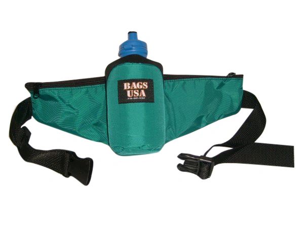 Fanny Pack With Water Bottle Holder, One 22-oz Bottle, Side Zipper Pockets Made In USA.