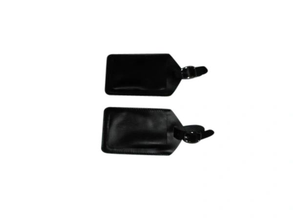 Luggage tags three pack black genuine leather fits standard business cards.
