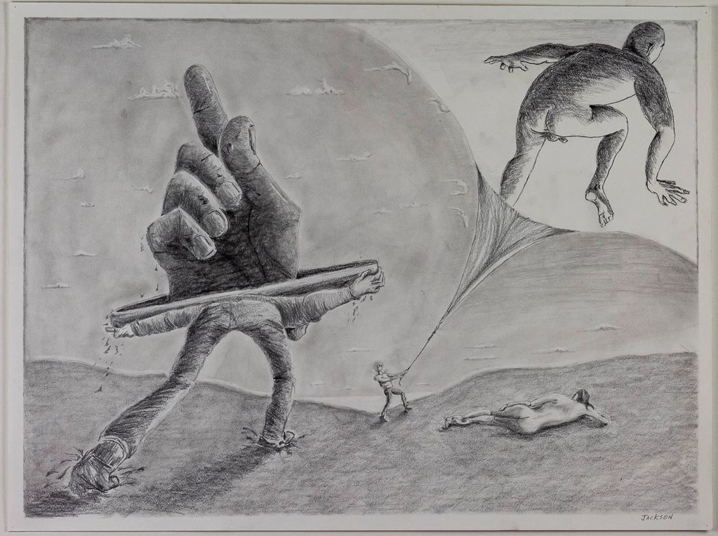 surreal, hand, labor, peeling back, statue