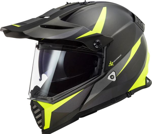 LS2 MX436 Pioneer Evo Router Gloss Black Hi Viz Yellow Helmet