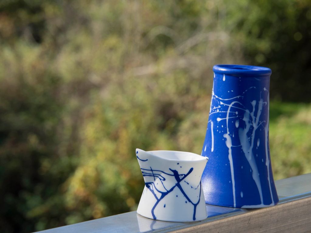 Left: River flowing, jug, parian porcelain
Right: Cloud tower vessel, parian porcelain