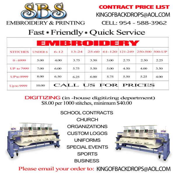 Embroidery Price List The King of Backdrops