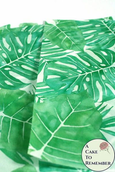 Green Watercolor tropical palm leaf edible wafer paper- 3 sheets