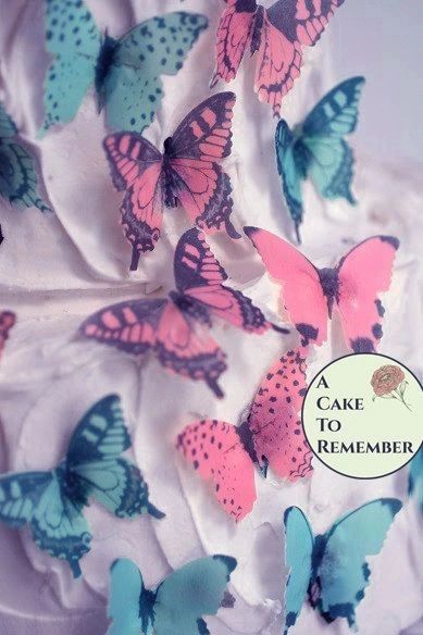 28 blue and pink edible cake decorating butterflies