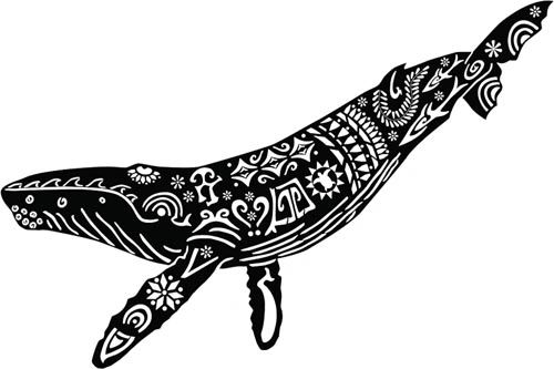 Mini Humpback Whale Lasercut, Black Batik Appliqué