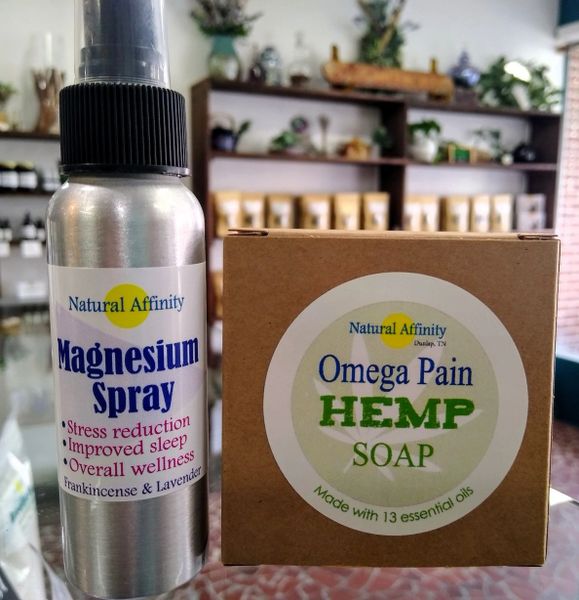 Magnesium Spray/Omega Pain Hemp Soap Combo