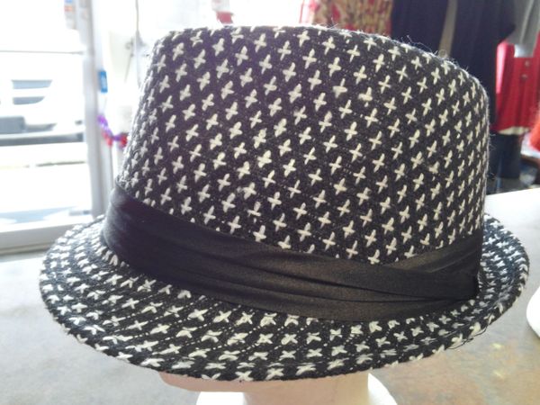 Black and White Fedora with Black Band