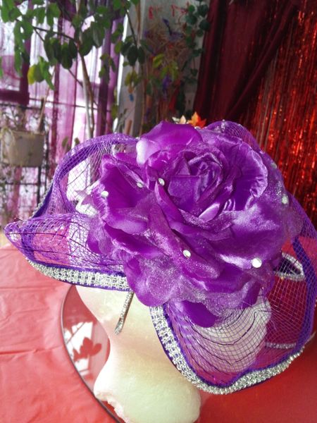 Purple Flower Fascinator with Rhinestones