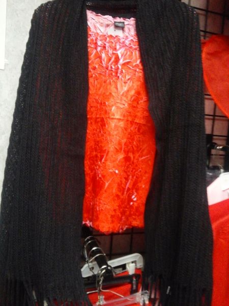 Black Knit Shawl with Fringes #3529