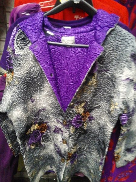 Purple Floral Print Reversible Sweater Coat with Pockets #2324
