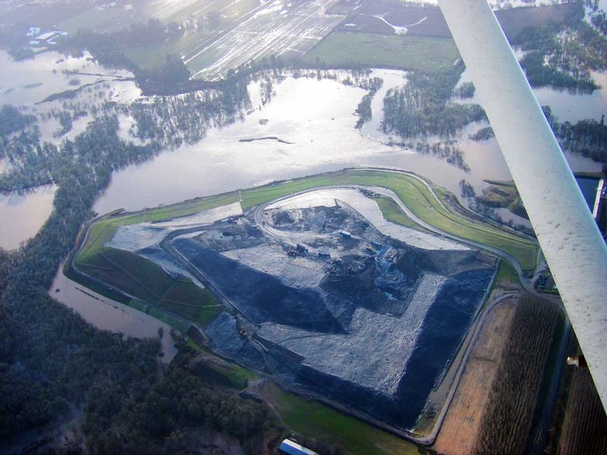 Aerial view of Riverbend Landfill during regular winter flooding of the South Yamhill River.