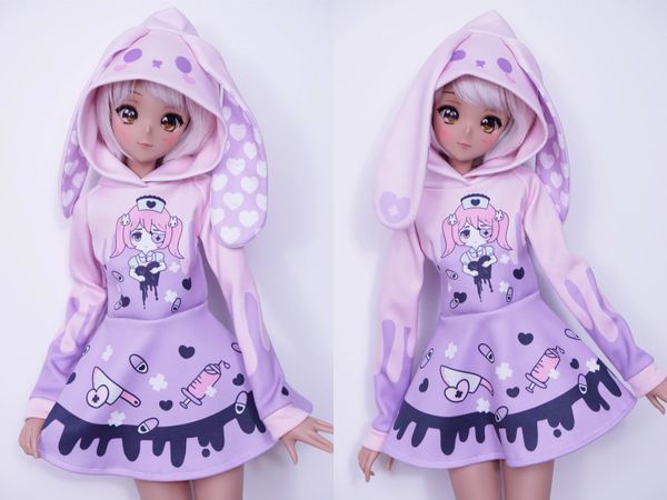 Clothes for Smart Doll, Cute Pastel Pink and Blue Cat Hoodie Dress