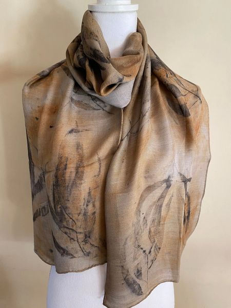 Ecoprint Scarf Green natural silk scarf Natural Logwood Dye Light Summer Scarf Hand Dyed Botanical Print Silk Scarf