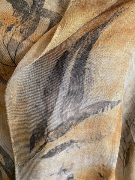 Eco Dyed 100% Pure Silk Scarf Unique gift. Natural dyes subtle eco-printed with eucalyptus leaves lightweight and soft