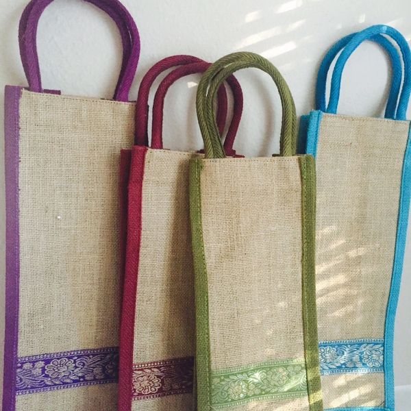 Jute Wine Bags With Silk Lining -Pack of Two