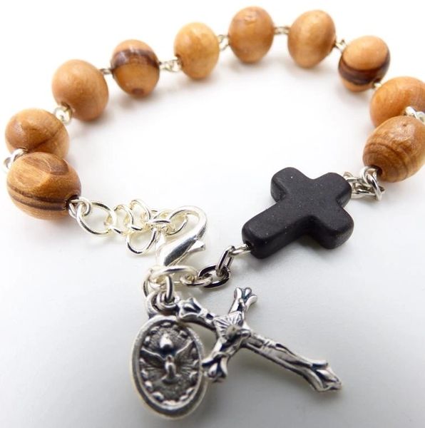 OLIVE WOOD ROSARY BRACELET WITH ST. JOSEPH MEDAL