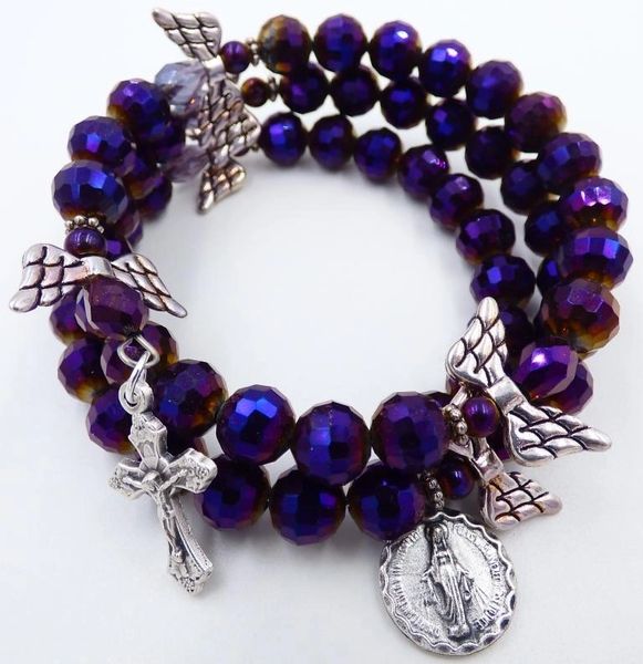 FIVE DECADE ROSARY BRACELET - FACETED PURPLE GLASS | Classic and Sports ...