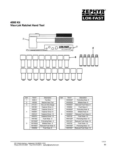 ZEPHYR VISU-LOK Ratchet Hand Tool (Jo-Bolt) 4000KIT