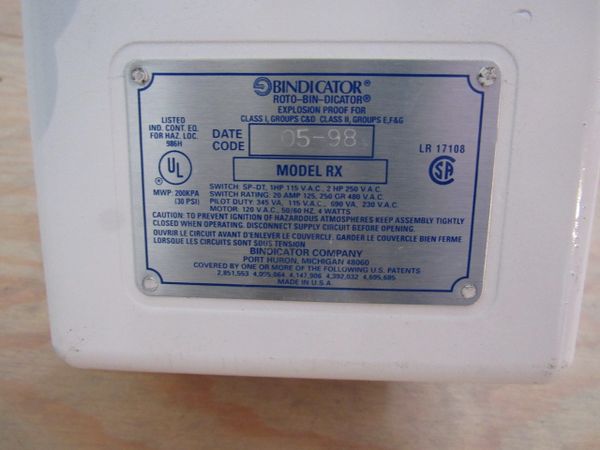 SOLD****NEW Bindicator Hazardous Location Roto-Bin-Dicator (M/N: RX)