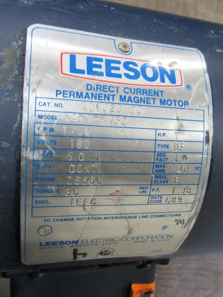 Used Leeson 1 Hp Zs56c Frame Dc Permanent Magnet Motor C N