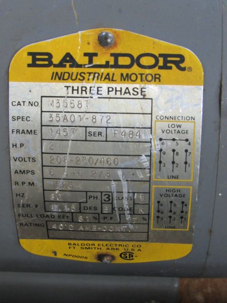 Used Baldor 2 Hp 3 Ph 145t Frame General Purpose Industry Motor C N M3558t