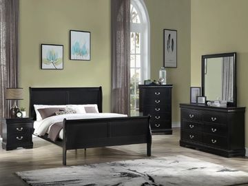 Louis sleigh bedroom set in black finish