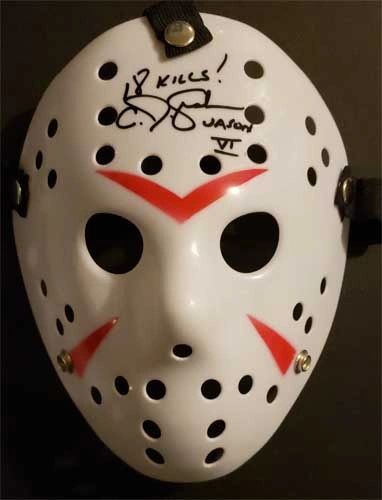 Jason Voorhees Mask- White, signed by CJ Graham, "18 Kills! Jason VI"