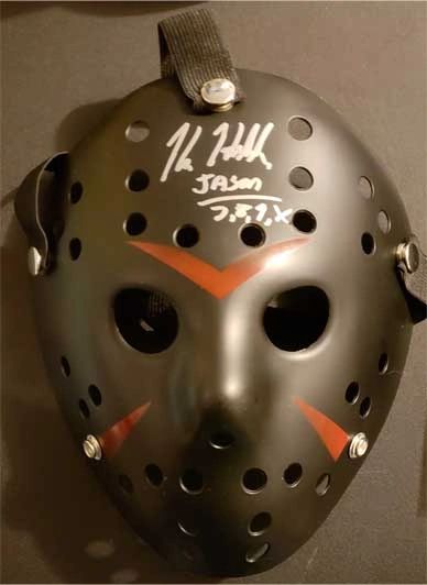 Jason Voorhees Mask- Black, signed by Kane Hodder, "Jason 7,8,9,X"