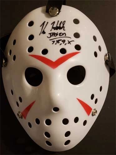 Jason Voorhees Mask- White, signed by Kane Hodder, "Jason 7,8,9,X"