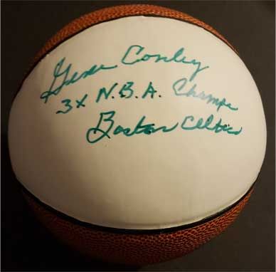 Gene Conley Signed mini basketball, "3x N.B.A. Champs, Boston Celtics"