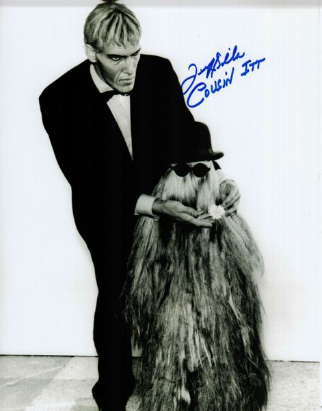 Felix Silla autograph 8x10, Adam's Family, Cousin Itt, in blue