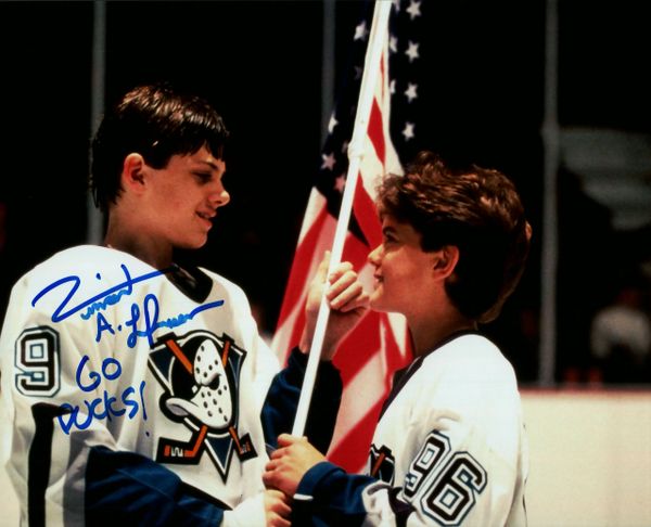 Vincent Larusso autograph 8x10, The Mighty Ducks 2, Go Ducks!