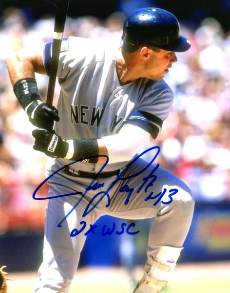Jim Leyritz autograph 8x10, New York Yankees, Inscript/ 2x WSC