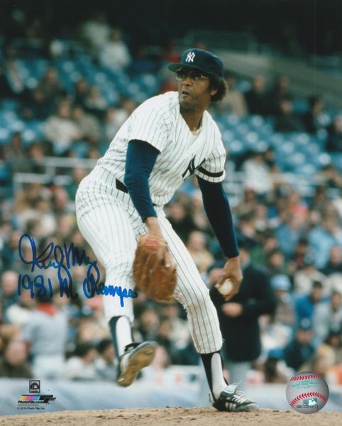 Rudy May autograph 8x10, New York Yankees, 1981 AL Champs inscription
