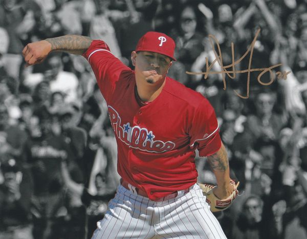 Vince Velasquez autograph 8x10, Philadelphia Phillies, spotlight photo
