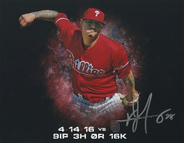 Vince Velasquez autograph 8x10, Philadelphia Phillies, 16 K's