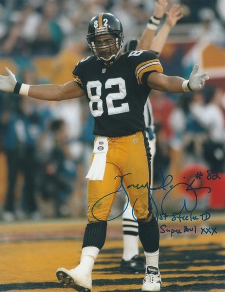 Yancey Thigpen autograph 8x10, Pittsburgh Steelers, 1st Steeler TD inscription