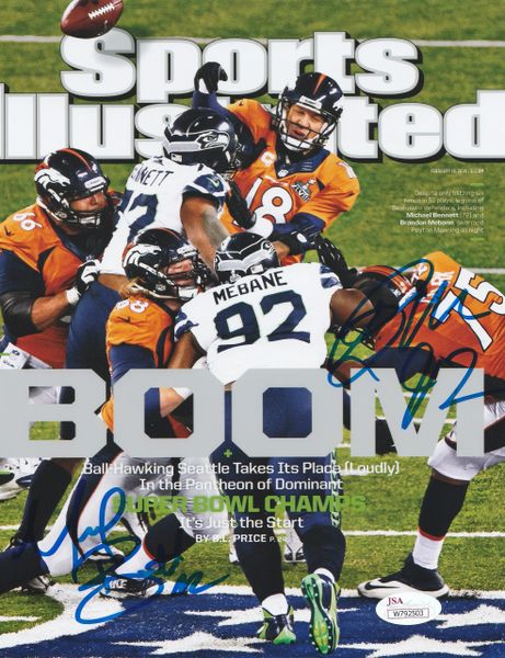 Michael Bennett and Brandon Mebane dual autograph 8x10, Seattle Seahawks